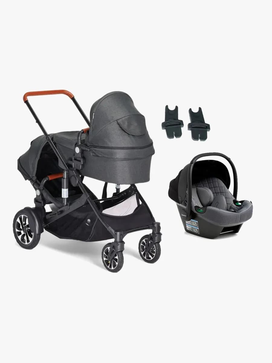 Beemoo Maxi 4 Twin Syskonvagn Inkl. Beemoo Route i-Size Babyskydd, Black/Mineral Grey