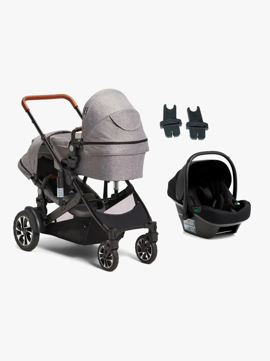 Beemoo Maxi 4 Twin Syskonvagn Inkl. Beemoo Route i-Size Babyskydd, Grey/Black Stone