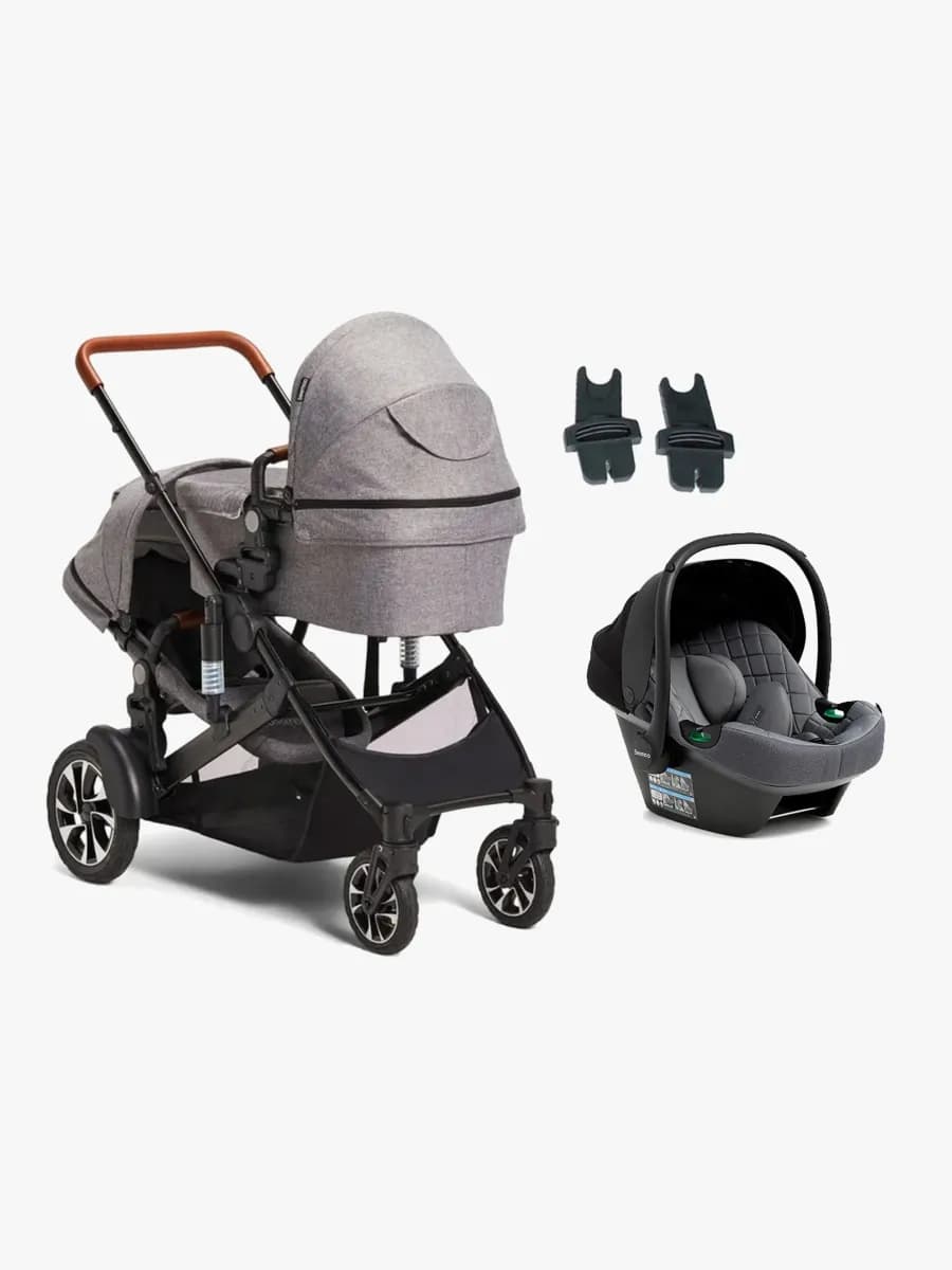 Beemoo Maxi 4 Twin Syskonvagn Inkl. Beemoo Route i-Size Babyskydd, Grey/Mineral Grey
