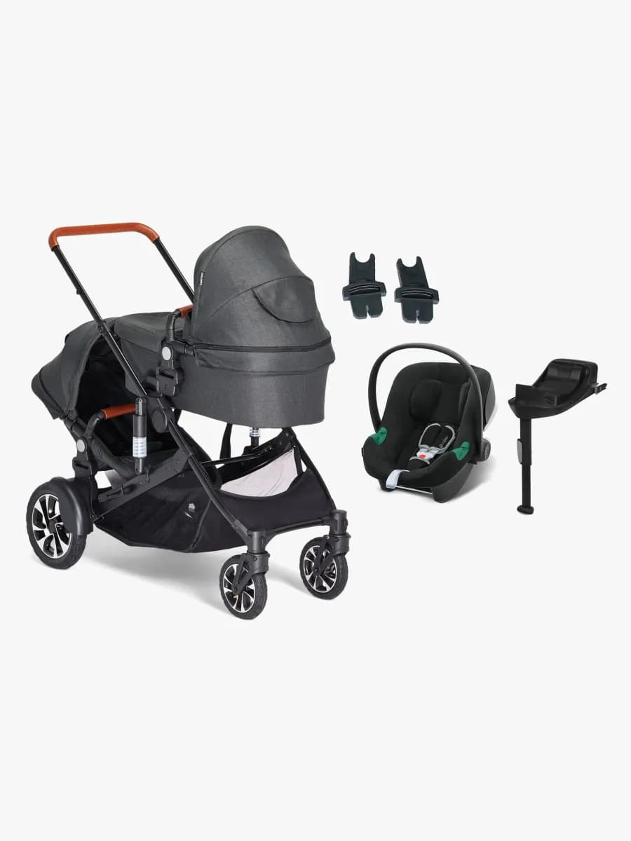 Beemoo Maxi 4 Twin Syskonvagn Inkl. Cybex Aton B2 Babyskydd & Bas, Black/Volcano Black