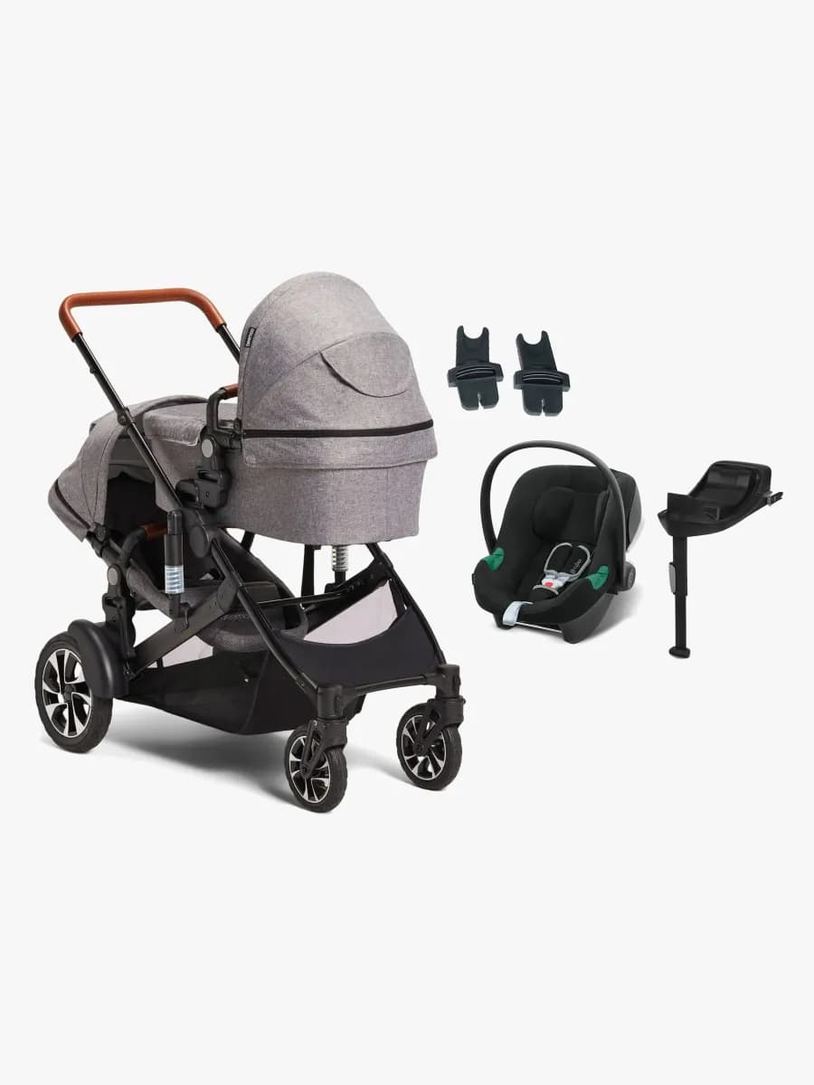 Beemoo Maxi 4 Twin Syskonvagn Inkl. Cybex Aton B2 Babyskydd & Bas, Grey/Volcano Black