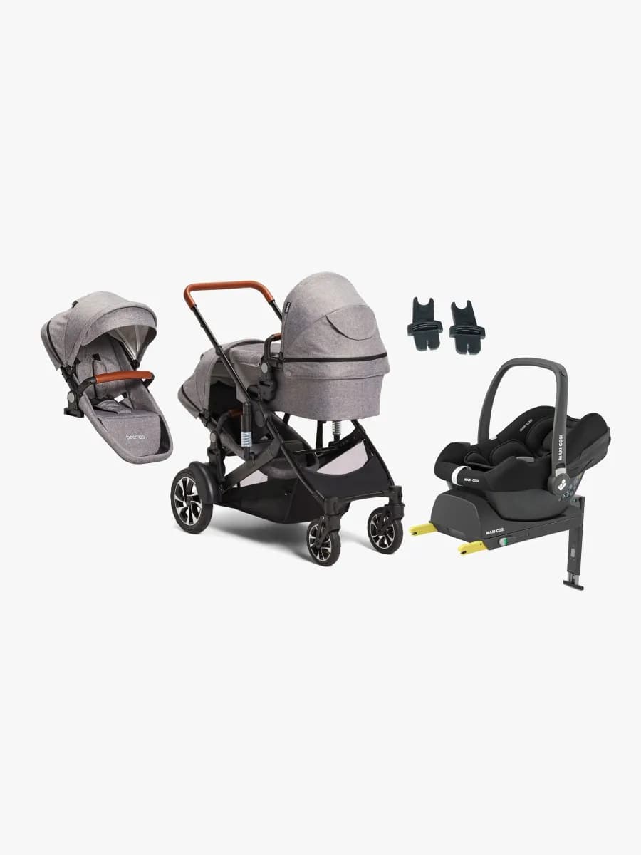 Beemoo Maxi 4 Twin Syskonvagn Inkl. Syskonsits & Maxi-Cosi CabrioFix Babyskydd & Bas, Grey