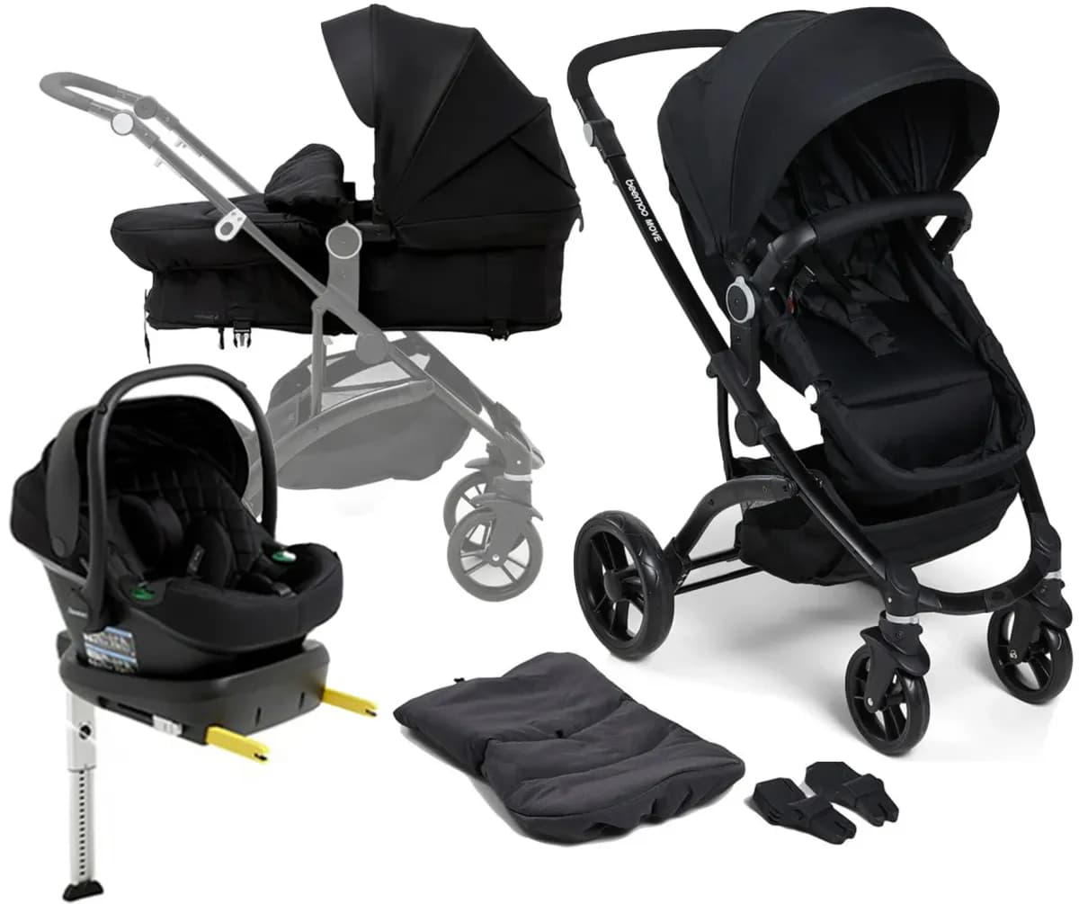 Beemoo Move 2-in-1 Kombivagn Inkl. Beemoo Route i-Size Babyskydd & Bas, Black/Black Stone