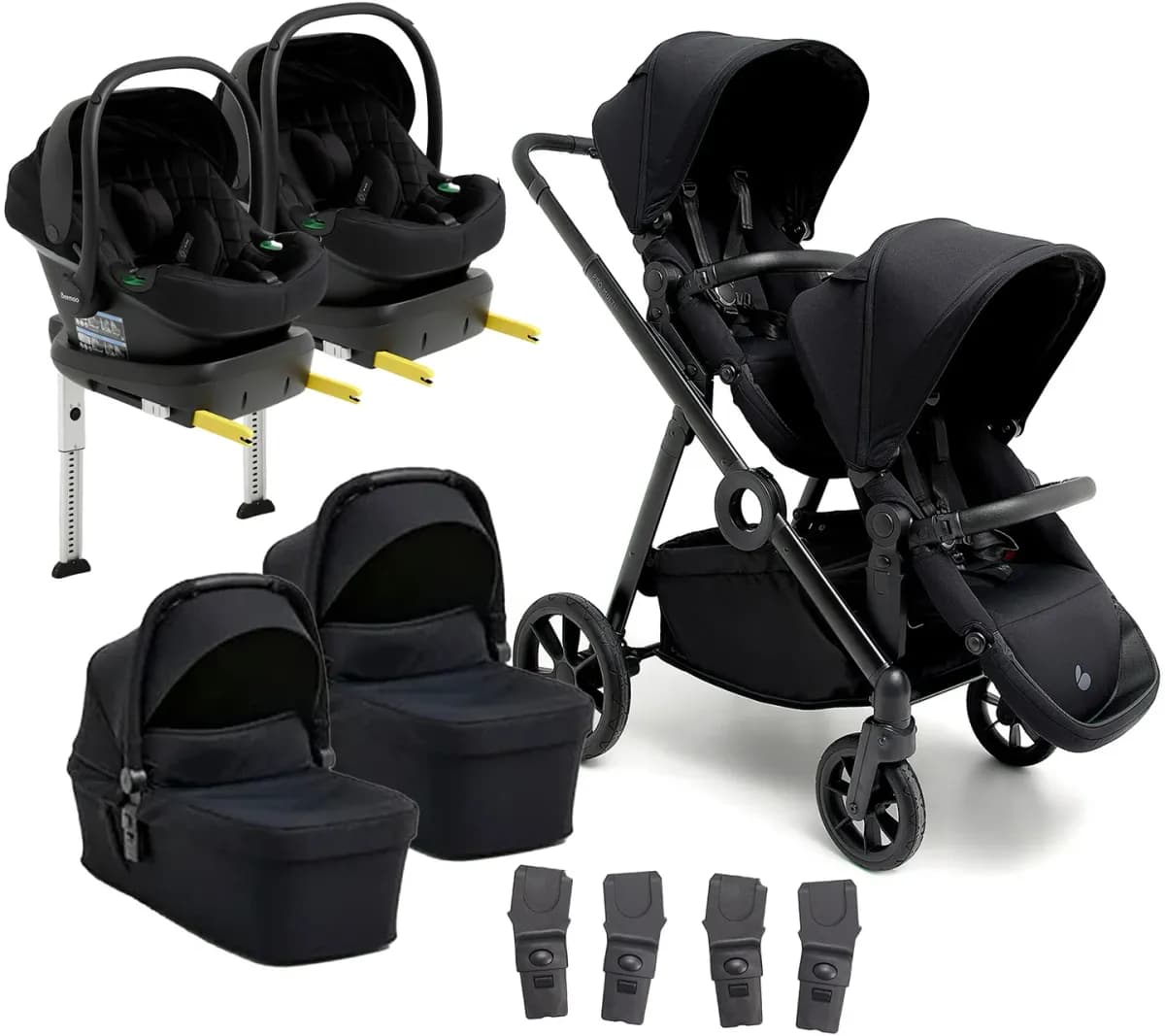 Beemoo Pro Multi 2 Tvillingvagn Inkl. Route i-Size Babyskydd & Bas, Coffee Black/Black Stone