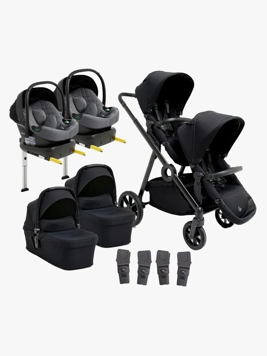 Beemoo Pro Multi 2 Tvillingvagn Inkl. Route i-Size Babyskydd & Bas, Coffee Black/Mineral Grey