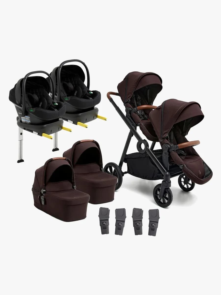 Beemoo Pro Multi 2 Tvillingvagn Inkl. Route i-Size Babyskydd & Bas, Espresso Brown/Black Stone