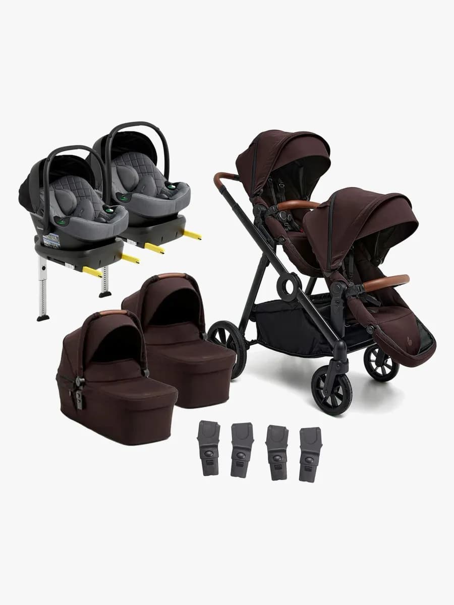 Beemoo Pro Multi 2 Tvillingvagn Inkl. Route i-Size Babyskydd & Bas, Espresso Brown/Mineral Grey