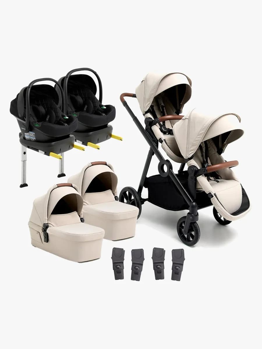 Beemoo Pro Multi 2 Tvillingvagn Inkl. Route i-Size Babyskydd & Bas, Latte Beige/Black Stone