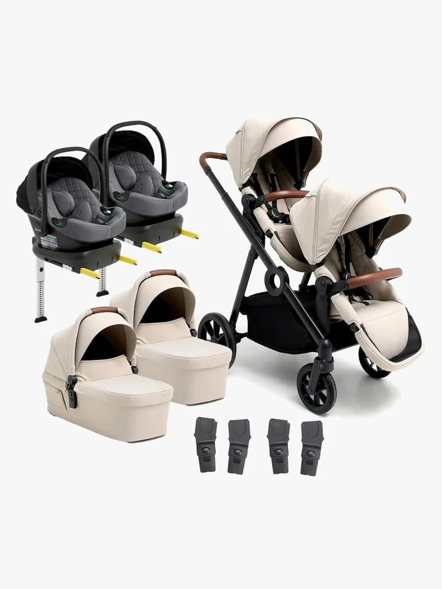 Beemoo Pro Multi 2 Tvillingvagn Inkl. Route i-Size Babyskydd & Bas, Latte Beige/Mineral Grey
