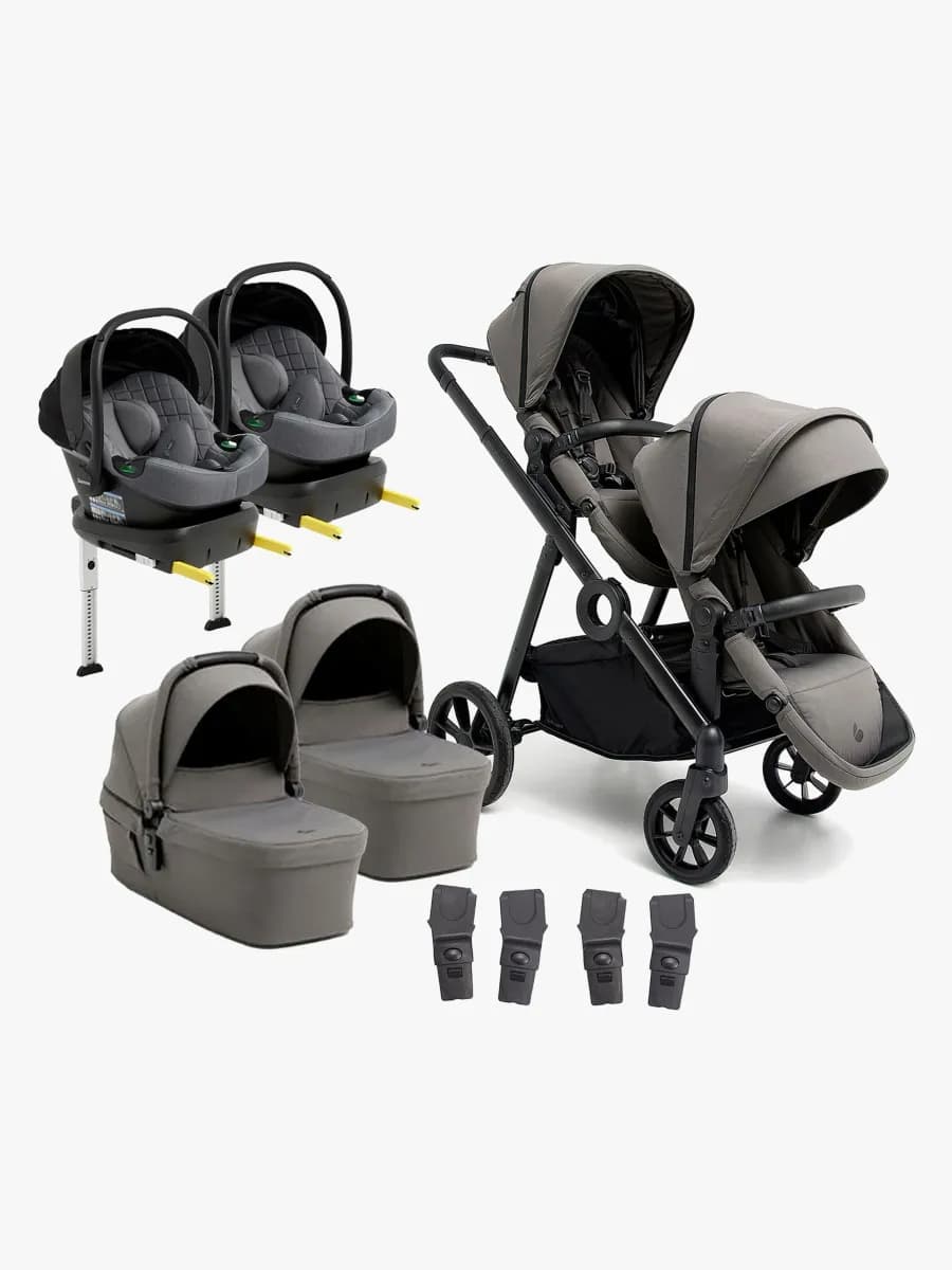 Beemoo Pro Multi 2 Tvillingvagn Inkl. Route i-Size Babyskydd & Bas, Mocha Grey/Mineral Grey