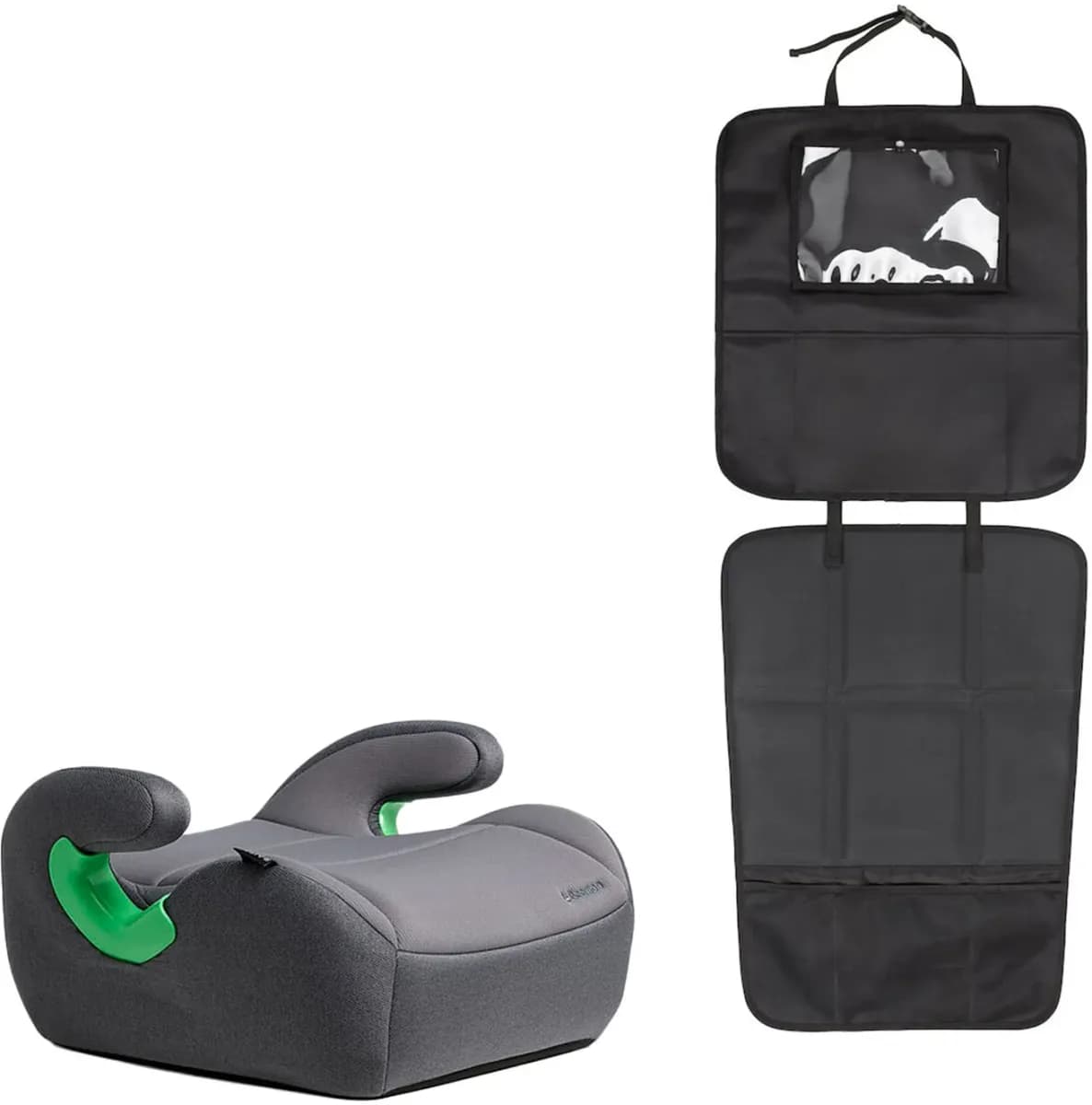 Beemoo Raise 2 i-Size Bälteskudde inkl. Beemoo 3-in-1 Sparkskydd, Mineral Grey/Black