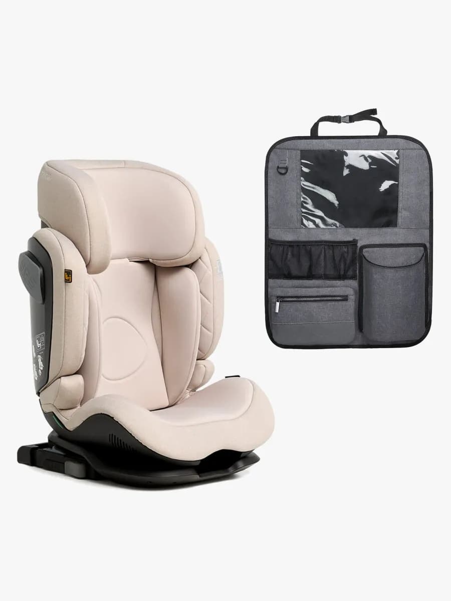 Beemoo Recline i-Size Bältesstol inkl. Beemoo Deluxe Sparkskydd med Förvaring, Oat