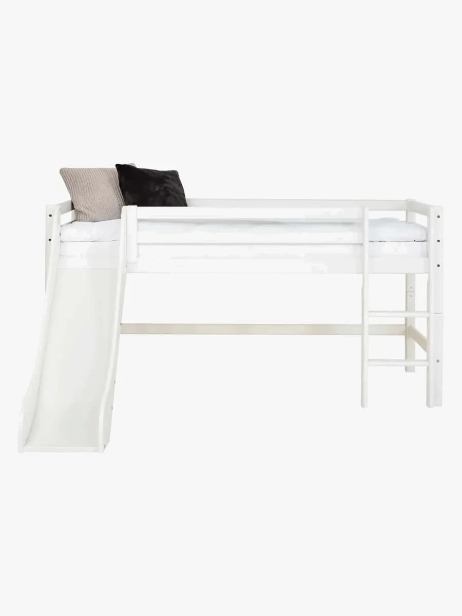 Hoppekids ECO Dream Halvhög Loftsäng med Rutschkana och Stege 70x170, Vit, Barnsäng, Juniorsäng