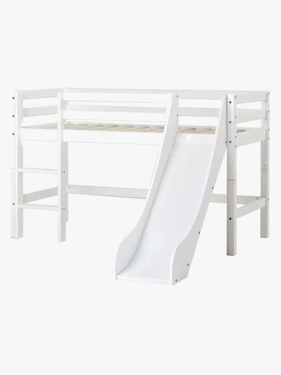 Hoppekids ECO Dream Halvhög Loftsäng med Rutschkana och Stege 90x200, Vit, Barnsäng, Juniorsäng