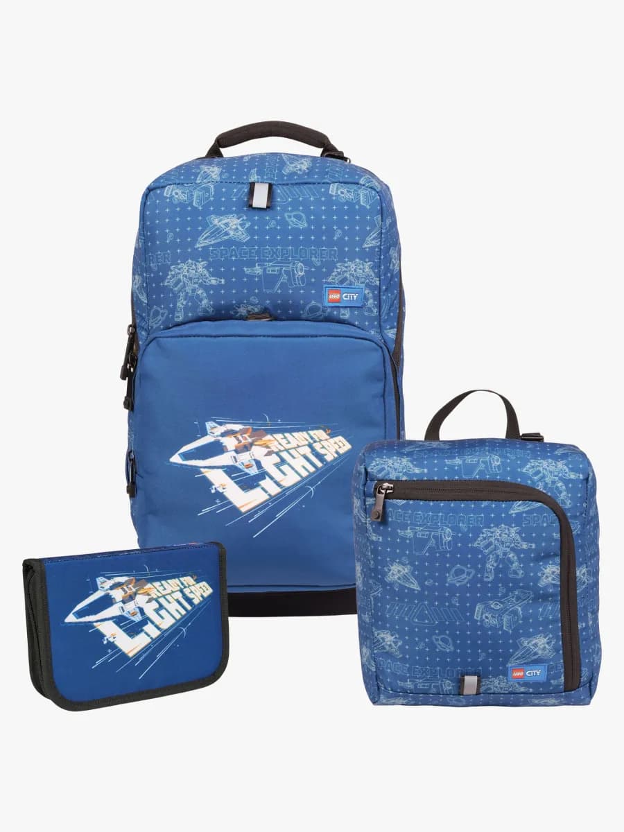 LEGO® City Space Explorer Väskset 20,5L med Fästbar Gympapåse & Fyllt Pennfodral, Blå