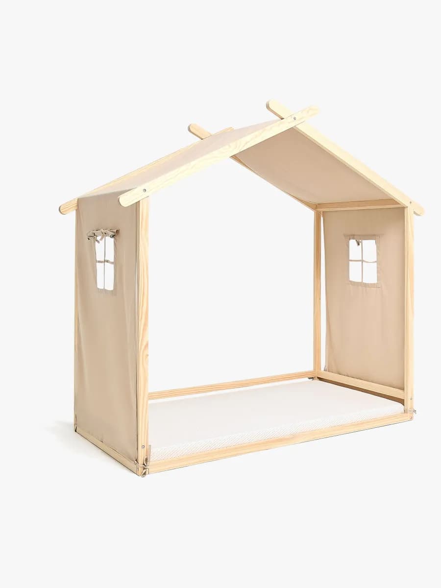 Minitude LEVI Hussäng, Natur + BabyMatex Madrass Softi Plus 70x140, Barnsäng, Juniorsäng
