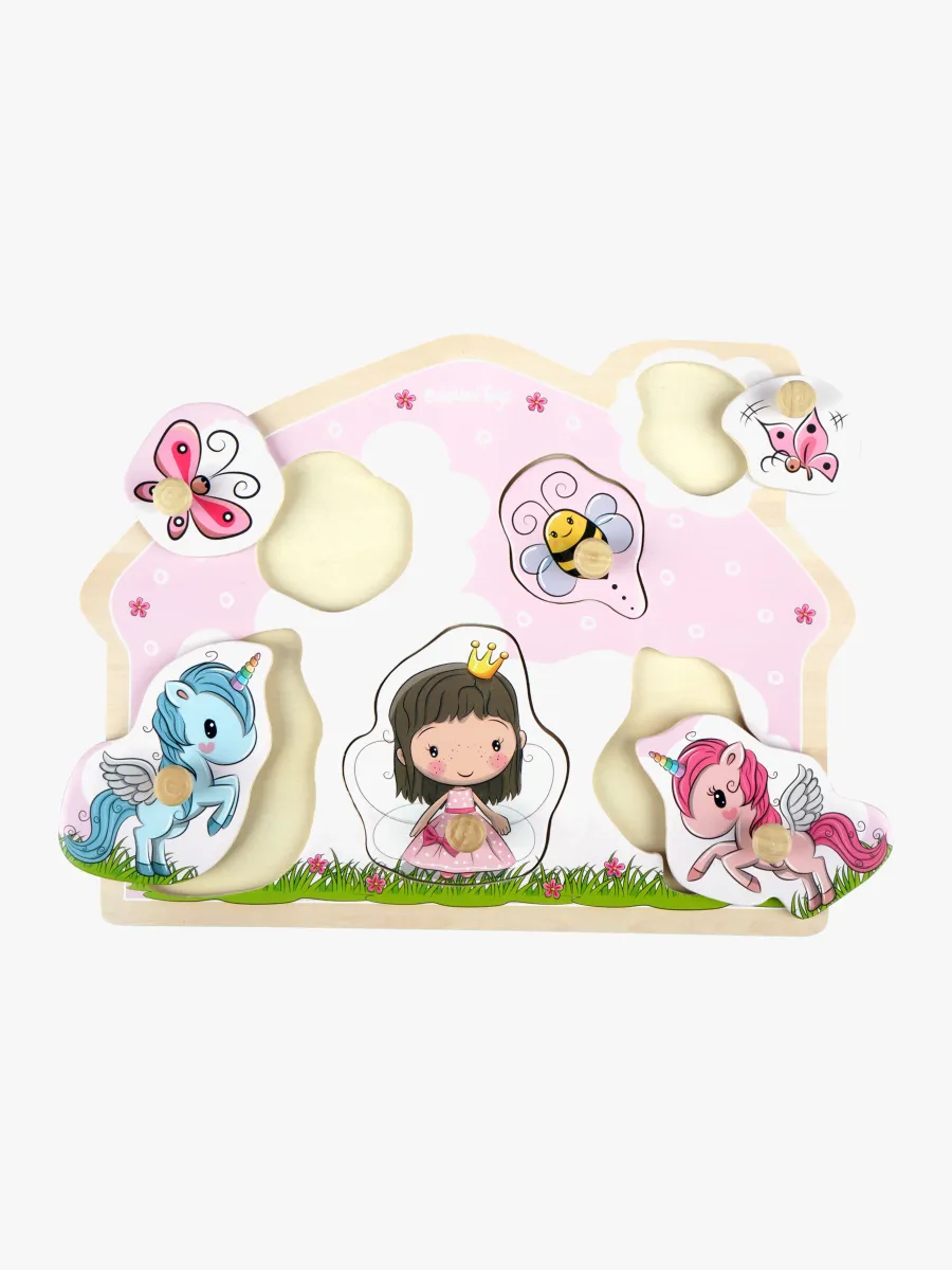 Barbo Toys Knoppussel Prinsessa &  Enhörning i Trä Lillie &  Ellie 6 Bitar