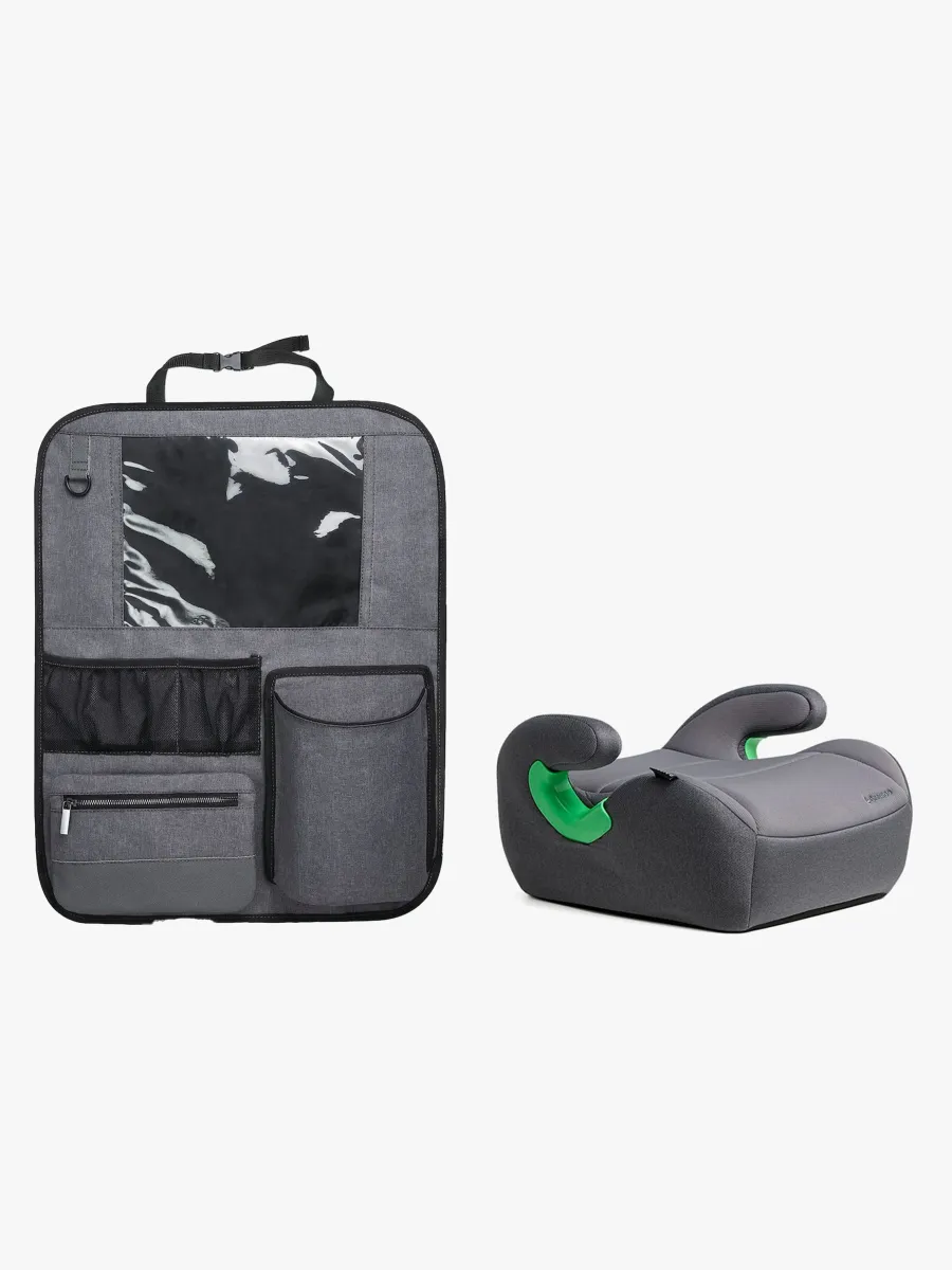 Beemoo Raise 2 i-Size Bälteskudde inkl. Beemoo Deluxe Sparkskydd med Förvaring, Mineral Grey