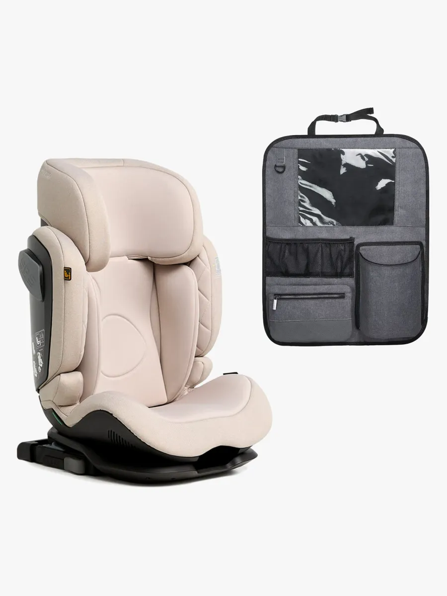 Beemoo Recline i-Size Bältesstol inkl. Beemoo Deluxe Sparkskydd med Förvaring, Oat
