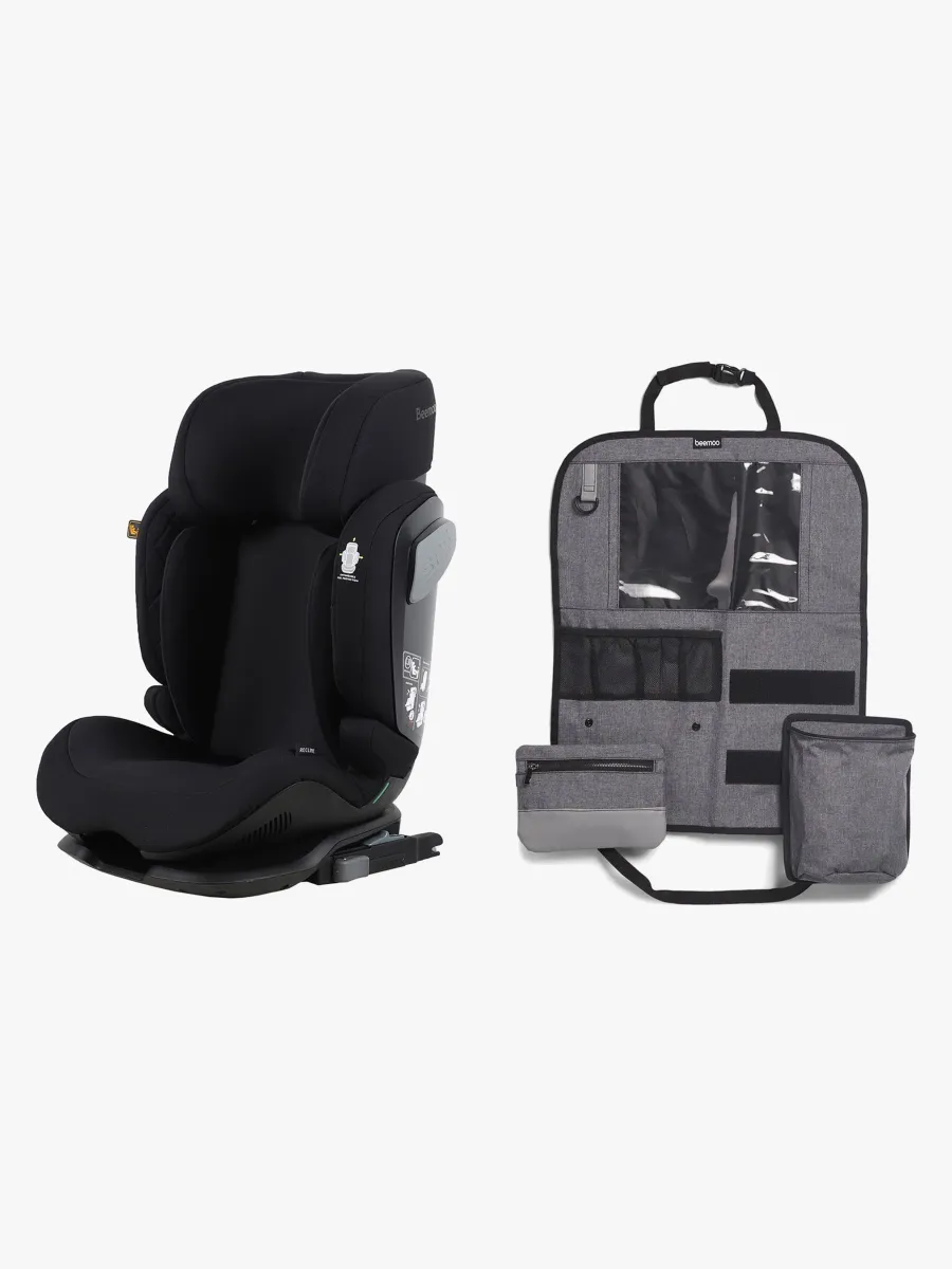 Beemoo Recline i-Size Bältesstol inkl. Deluxe Sparkskydd, Black Stone