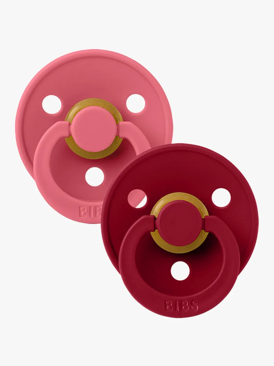 BIBS Colour Napp 2-pack Latex Stl 2 Rund, Coral/Ruby