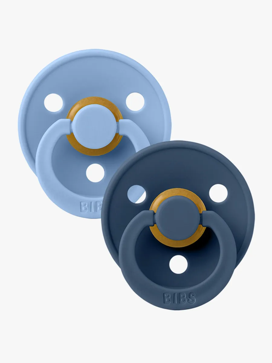 BIBS Colour Napp 2-pack Latex Stl 2 Rund, Sky Blue/Steel Blue