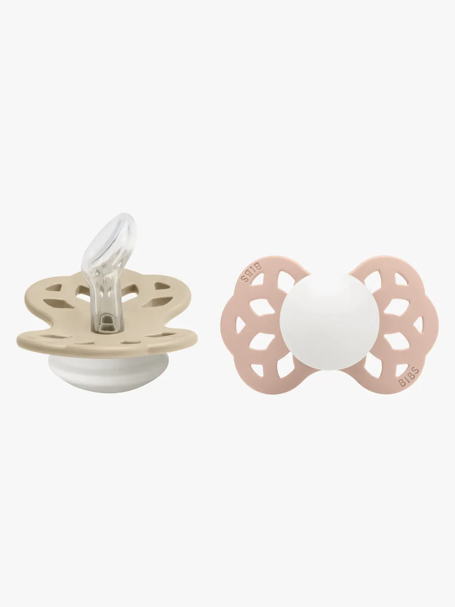 BIBS Infinity Nappar 2-Pack Silikon Stl 1 Anatomisk, Vanilla GLOW/Blush GLOW