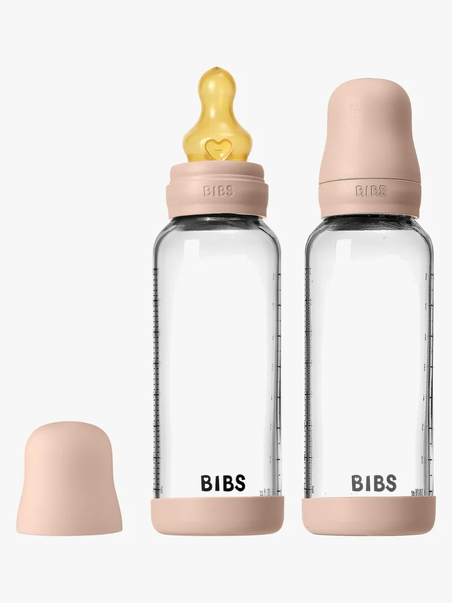 BIBS Medium Flow Glas Nappflaska Latex 2-Pack 240 ml, Blush