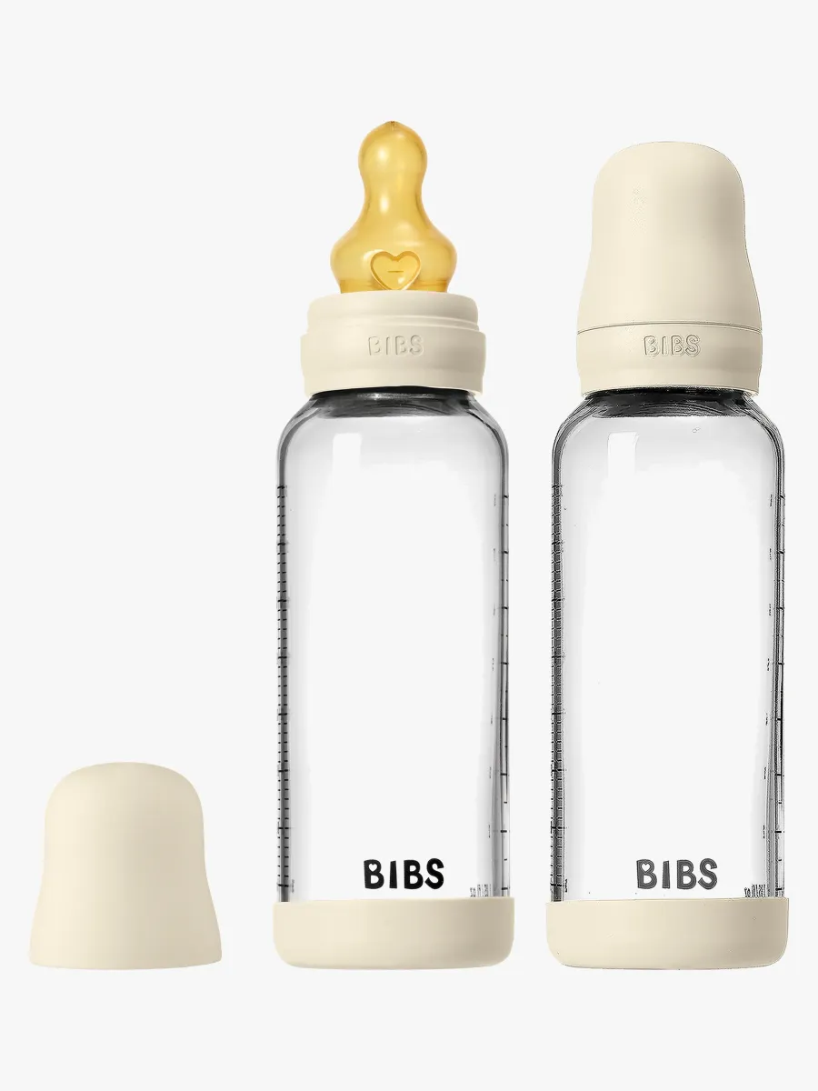 BIBS Medium Flow Glas Nappflaska Latex 2-Pack 240 ml, Ivory