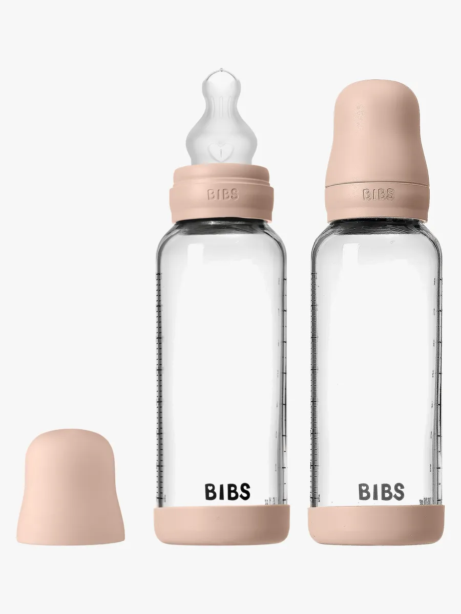 BIBS Medium Flow Glas Nappflaska Silikon 2-Pack 240 ml, Blush