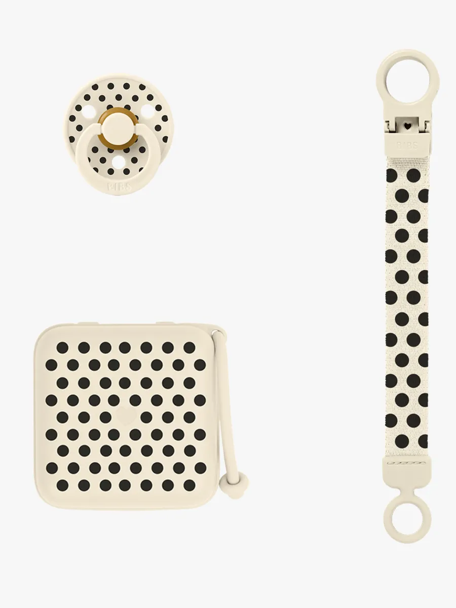 BIBS Polka Soothe &  Go Gåvoset Latex Stl 2, Ivory Black
