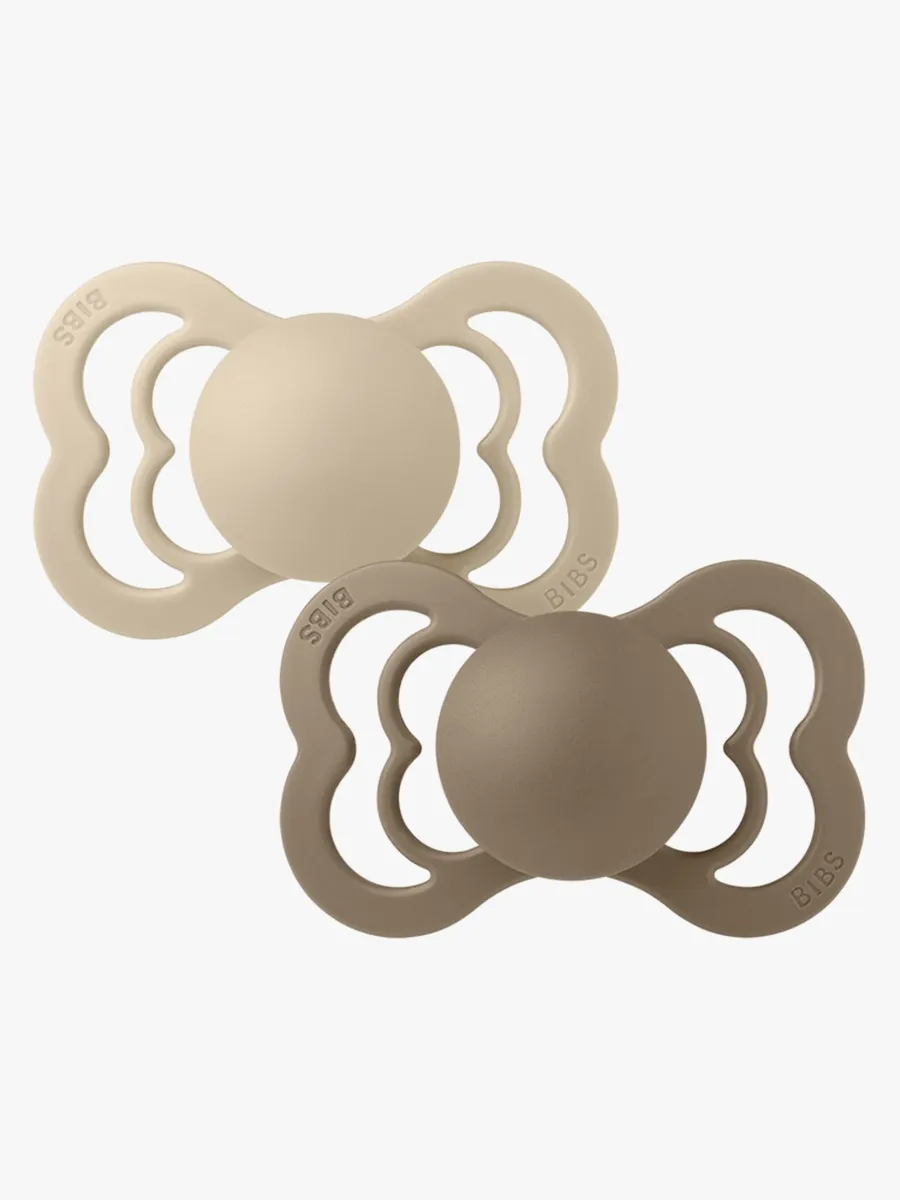 BIBS Supreme Napp 2-pack Silikon Stl 1 Symmetrisk, Vanilla/Dark Oak