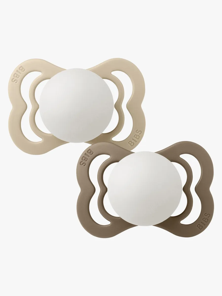 BIBS Supreme Napp 2-Pack Silikon Stl 1 Symmetrisk, Vanilla Glow/Dark Oak Glow