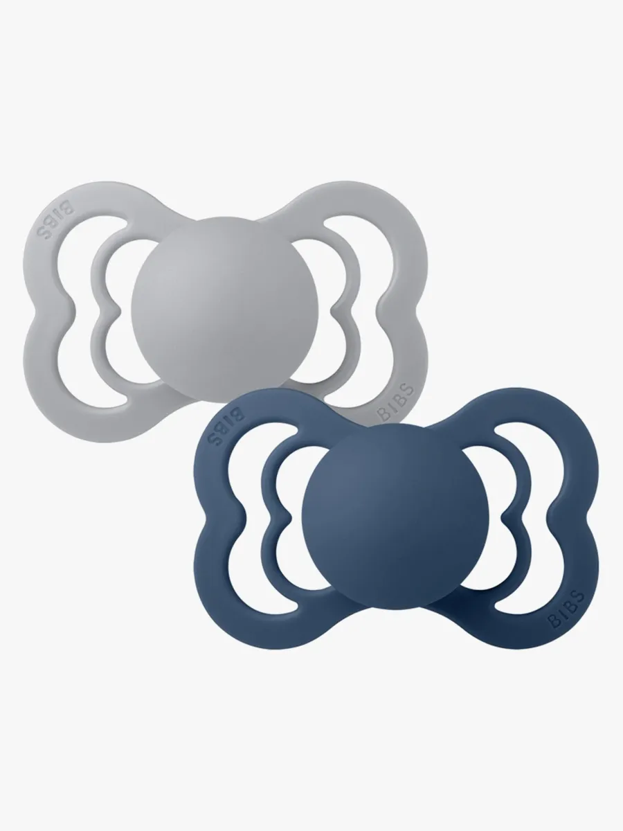 BIBS Supreme Napp 2-pack Silikon Stl 2 Symmetrisk, Cloud/Steel Blue