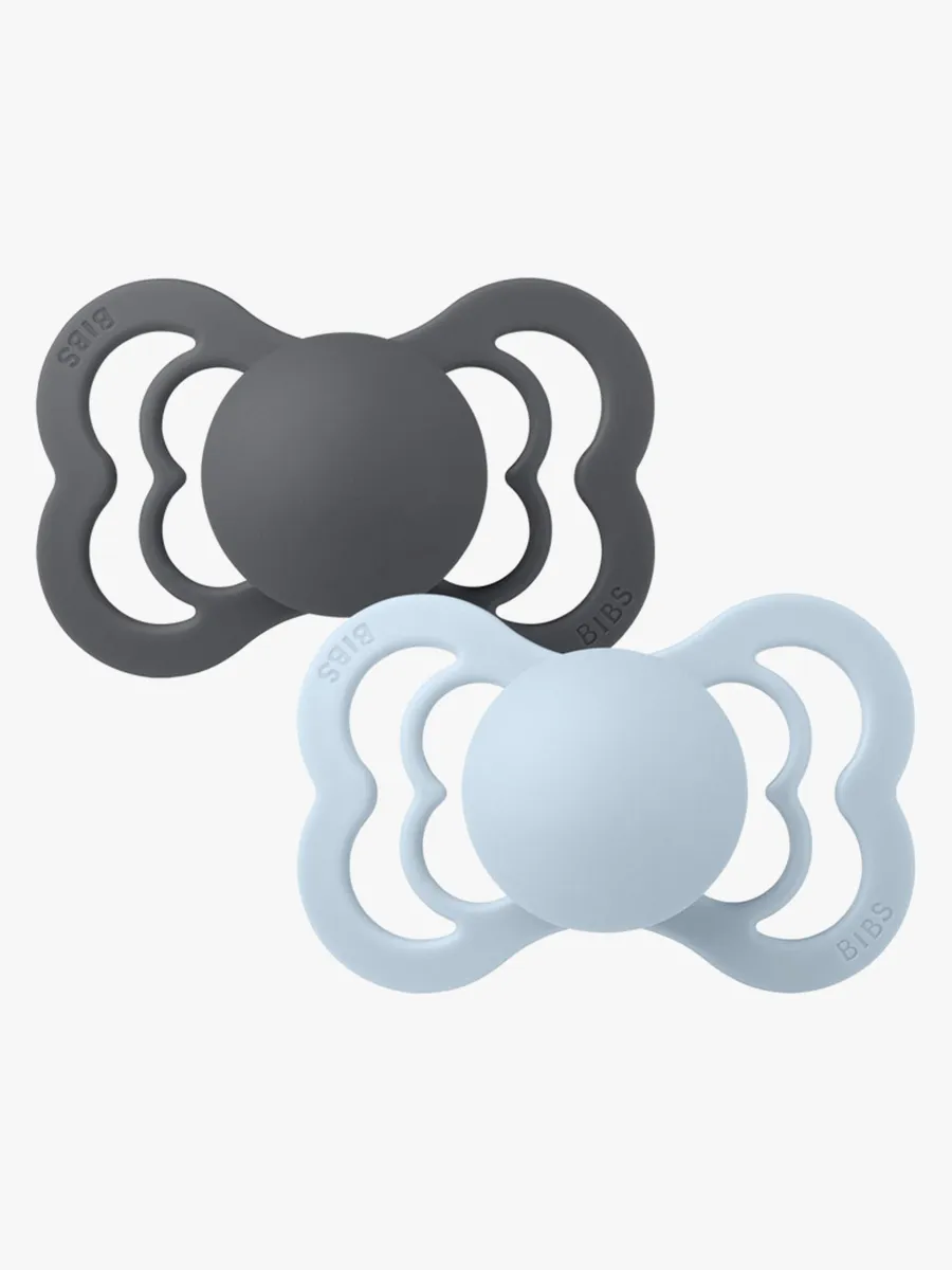 BIBS Supreme Napp 2-pack Silikon Stl 2 Symmetrisk, Iron/Baby Blue