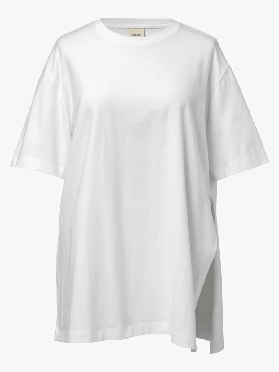 Boob Oversized T-shirt med Slits, White, XS-S