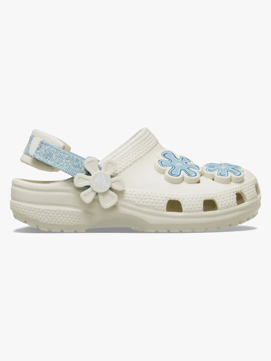 Crocs Classic Denim Flower Kids Tofflor, Summit White, 20-21