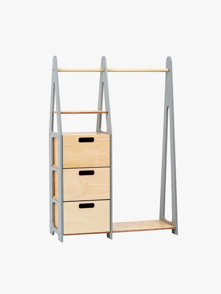 Duck Woodworks Klädhängare med Lådor, Grå