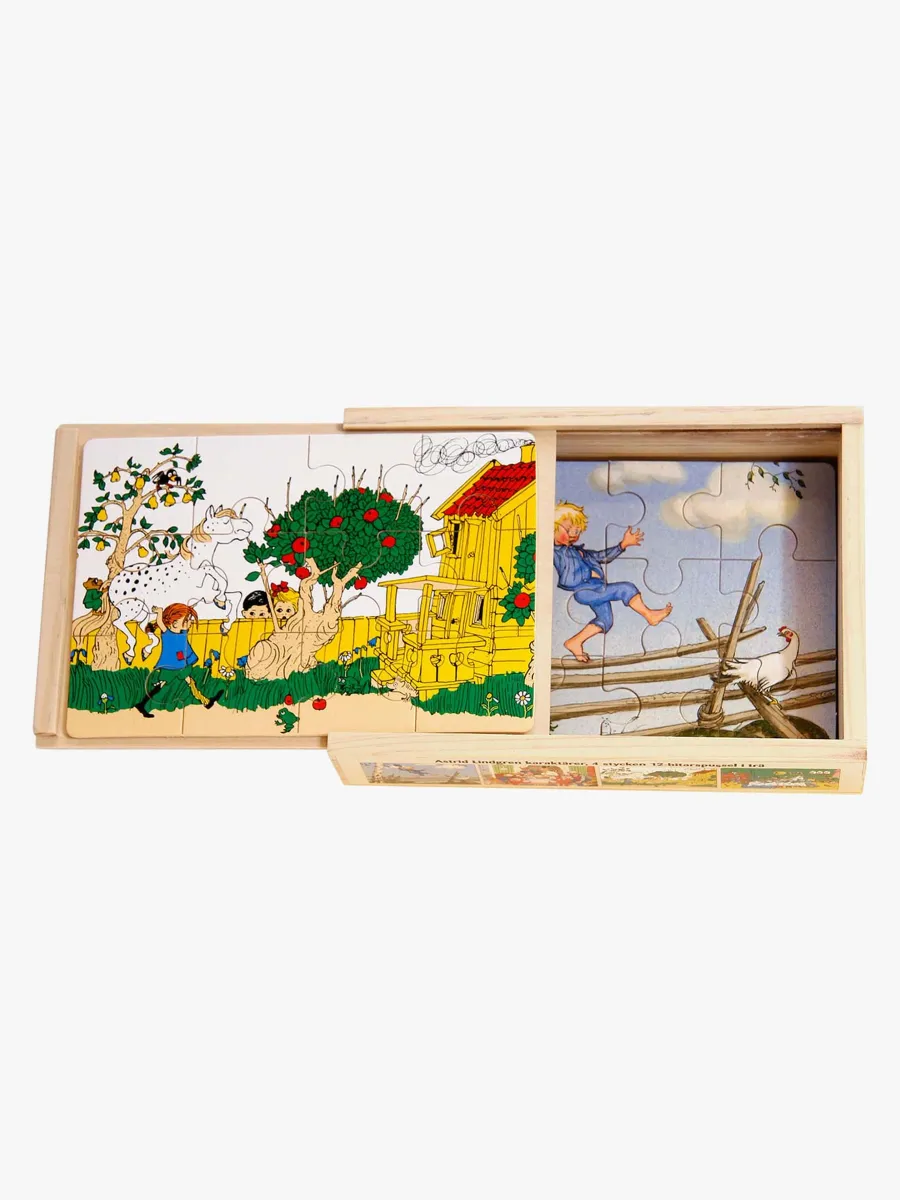 Hjelm Förlag Astrid Lindgren Träpussel 4-pack, 4x12 bitar