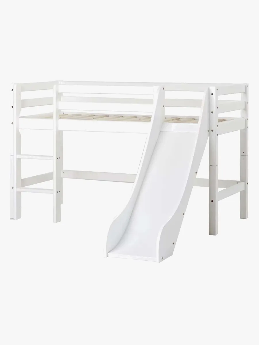 Hoppekids ECO Dream Halvhög Loftsäng med Rutschkana och Stege 90x200, Vit, Barnsäng, Juniorsäng