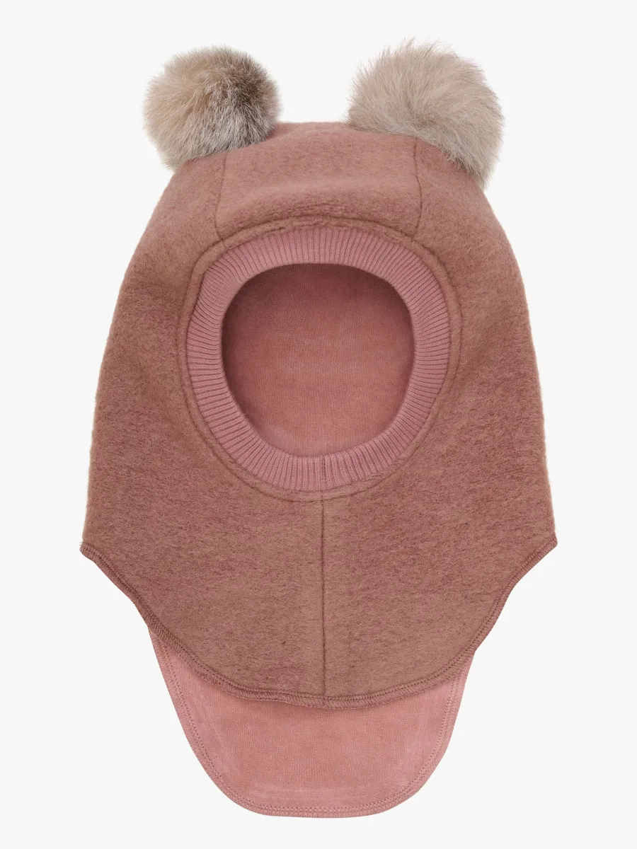 Huttelihut Balaklava Merinoull med Pompoms, Burlwood, 52