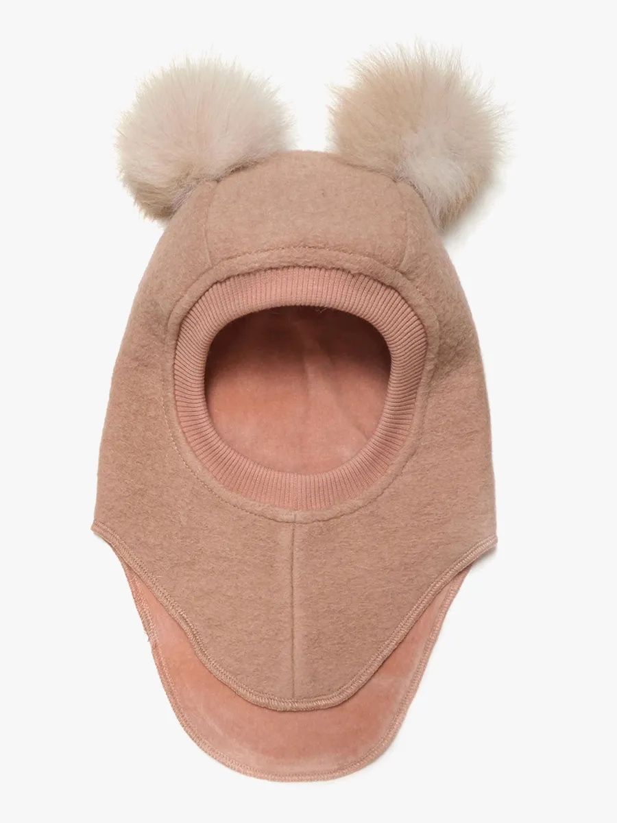 Huttelihut Balaklava Merinoull med Pompoms, Rose Melange, 50