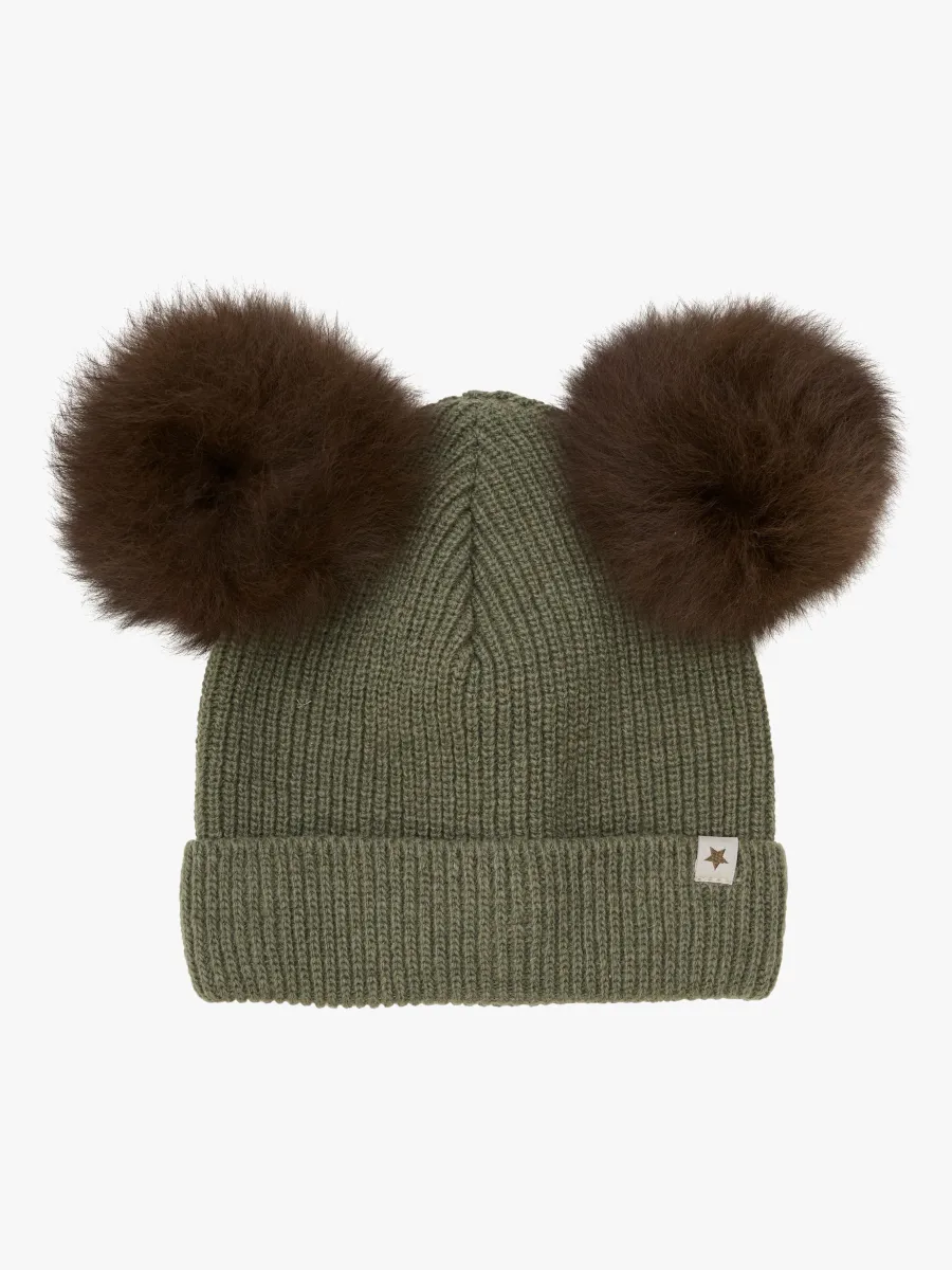 Huttelihut Mössa Merinoull med Pompoms Alpacka, Beetle, 48
