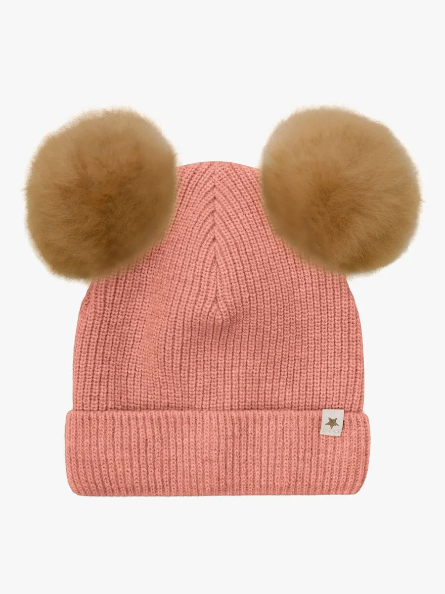Huttelihut Mössa Merinoull med Pompoms Alpacka, Burlwood, 50