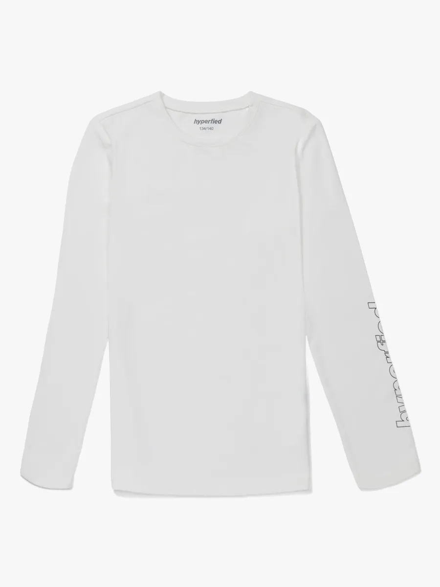 Hyperfied Jersey Logo Long Sleeve Top, Snow White 110-116