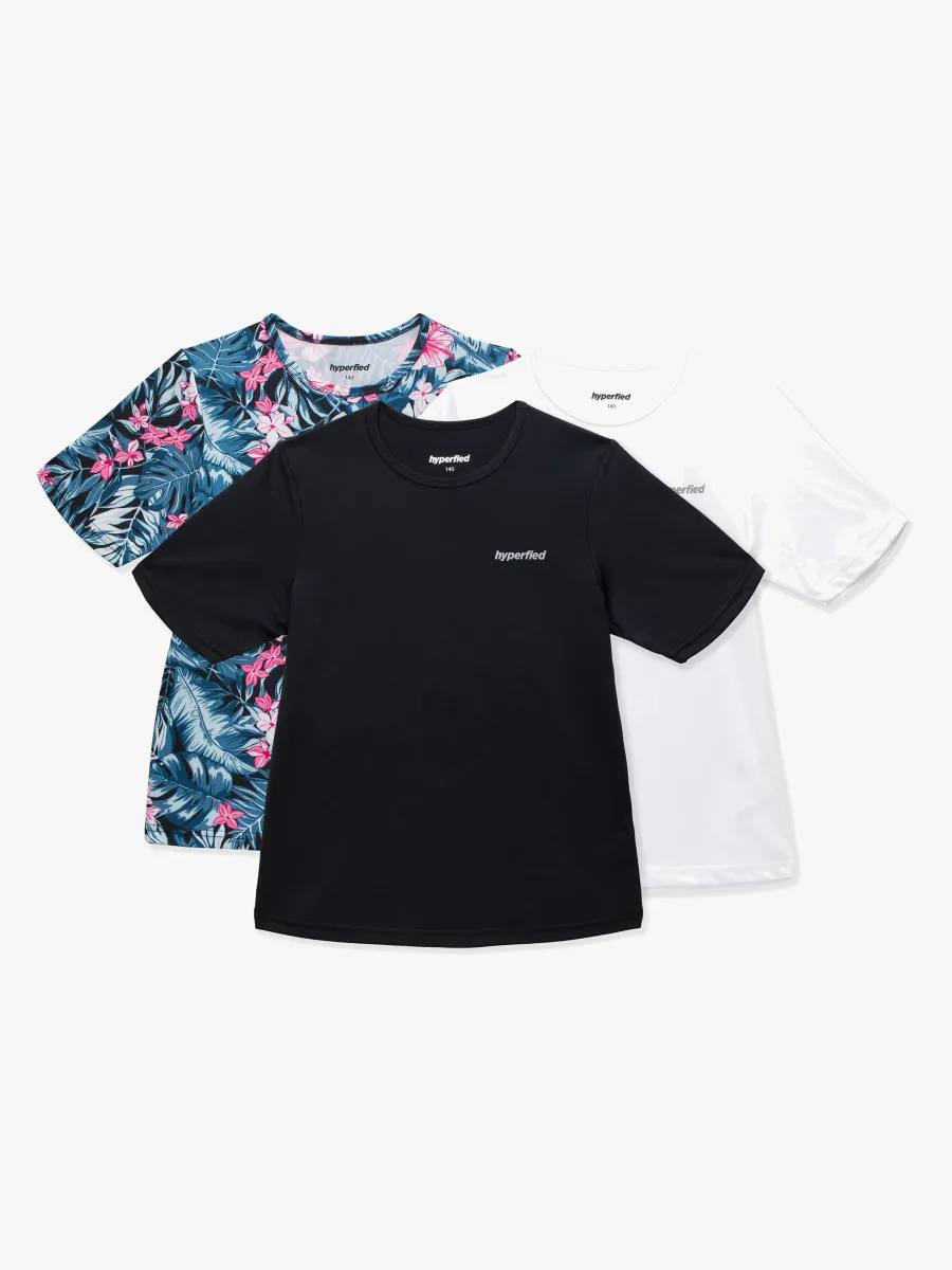 Hyperfied Wave T-Shirt 3-pack, Black/White/Tropical Flower 170