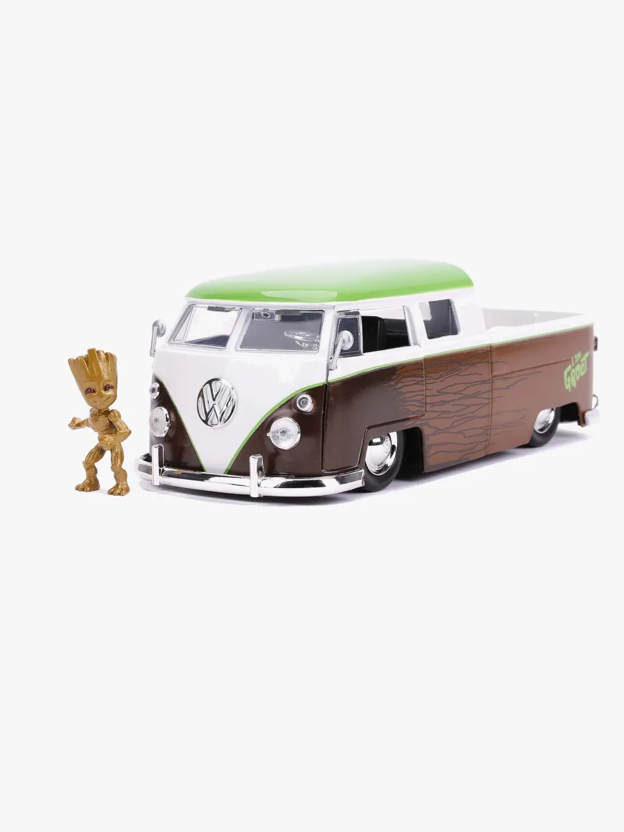 Jada Toys Marvel Bil med Figur Groot &  Volkswagen Kombi Pickup 1:24