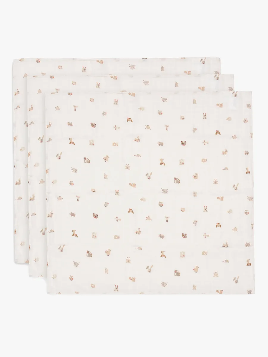 Jollein Muslinfilt 70x70 cm 3-Pack, Animal Friends
