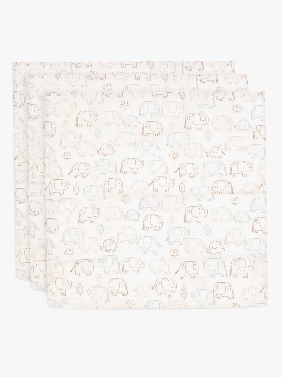 Jollein Muslinfilt 70x70 cm 3-Pack, Elephant Tales