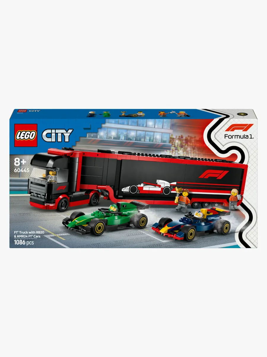 LEGO City 60445 F1 lastbil med RB20 &  AMR24 F1 bilar